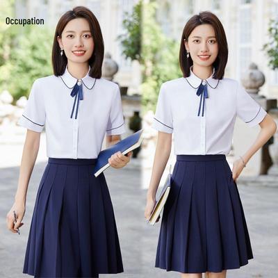 Costum Uniformă cu Mânecă Scurtă pentru Educatoare de Grădiniță pentru Femei - Set din Două Piese