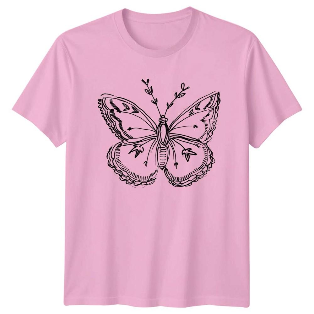 Detailed Botanical Sketch Butterfly Unisexs TShirt Nature Birthday Gift For Her