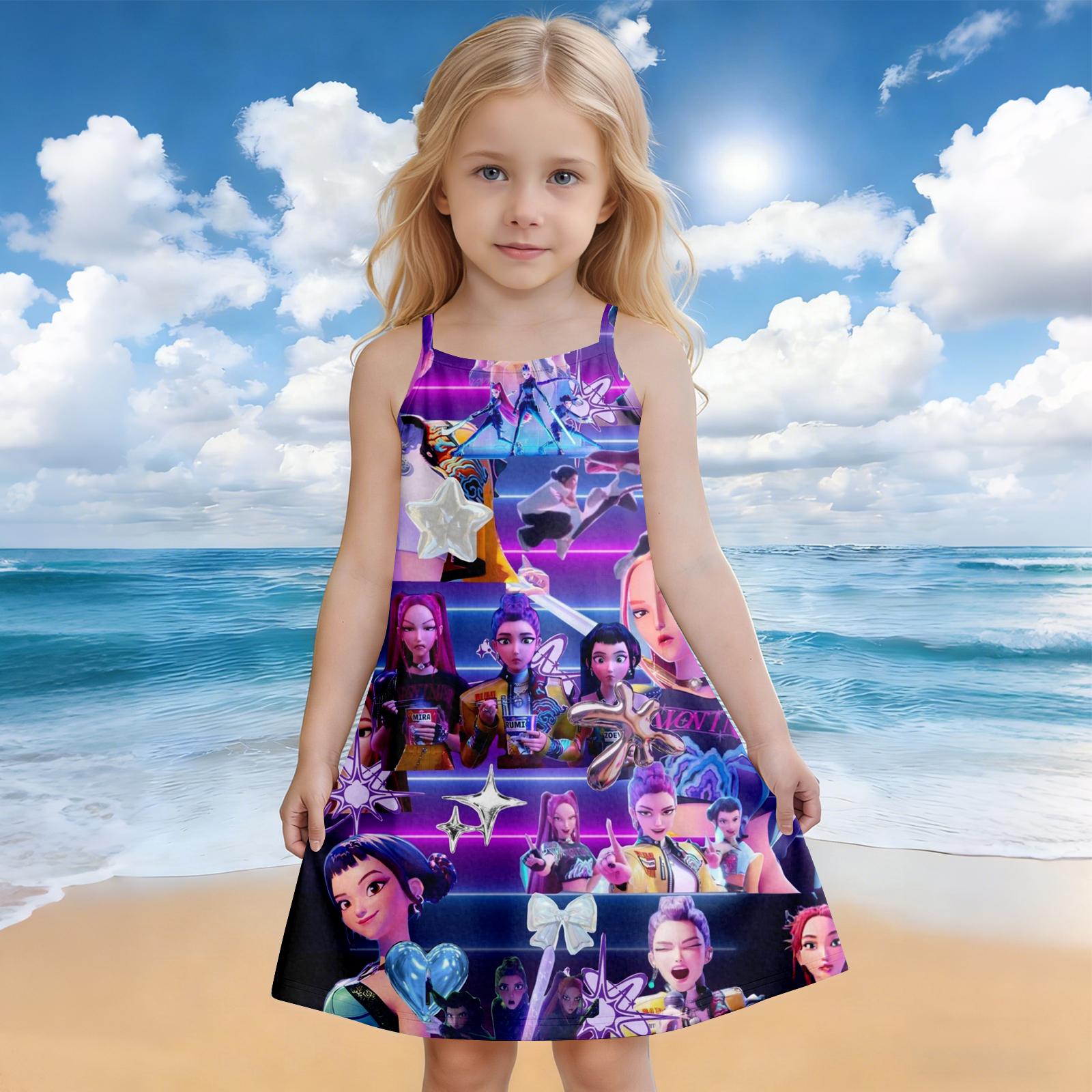 

Children s Summer Round Neck Cartoon Print Dress 160