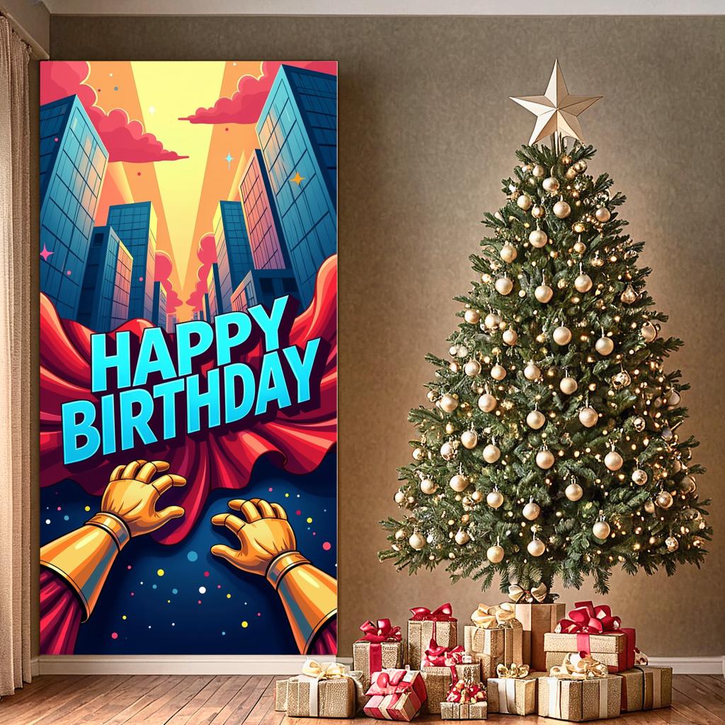 Urban City Banner Superhero Theme Party Backdrop For Special Occasion Indoor Decoration Photo Backdrop