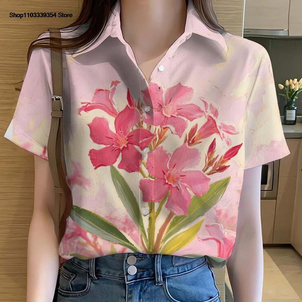 Womens Short Sleeve Shirts Button Fashion Floral Pattern 3D Printed Casual Beach Shirt Summer New Casual Y2k Women's Clothing