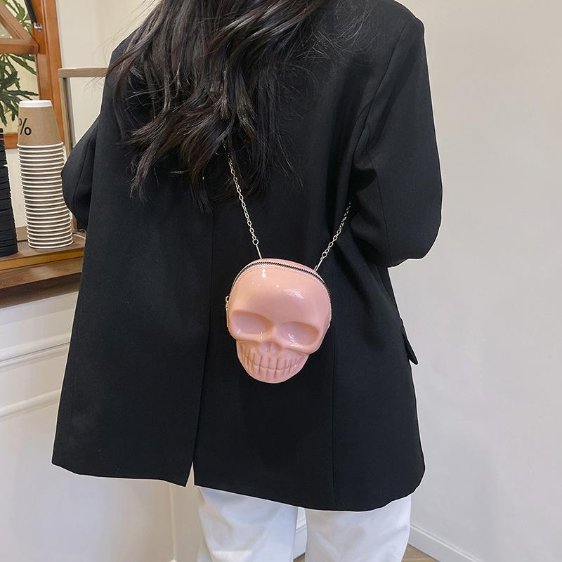 Rose Red Cute Carto Shoulder Bag Halloween Funny Ghost Skull Bag Pu Leather Zipper Handbag Purse Small Crossbody Phe Bags