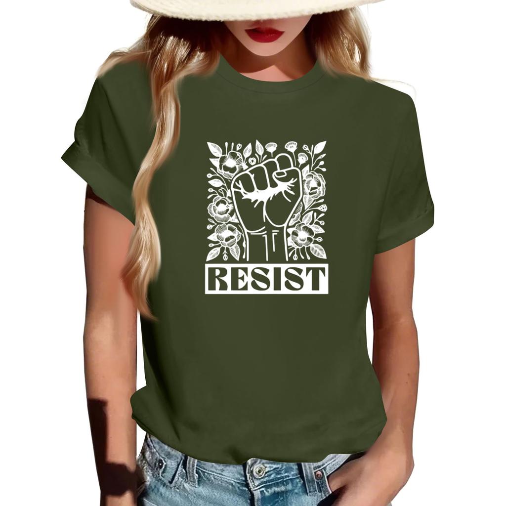 Adult Round Neck Casual Printed Short-sleeved T-shirt Top