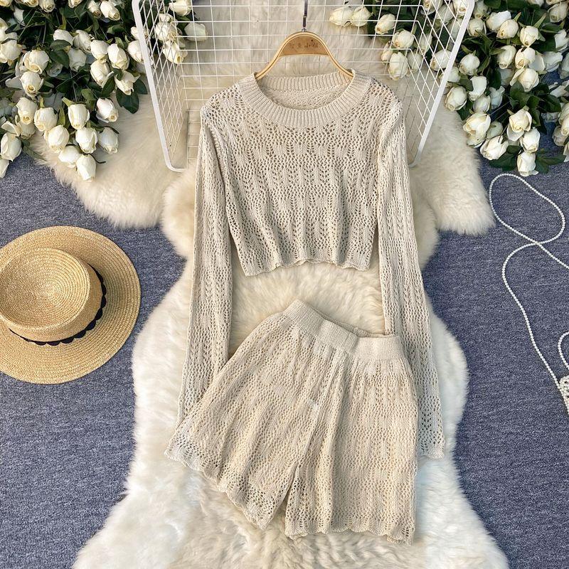 Fashion Wind High Waist Slim Looking Short Pants Knitting Suit