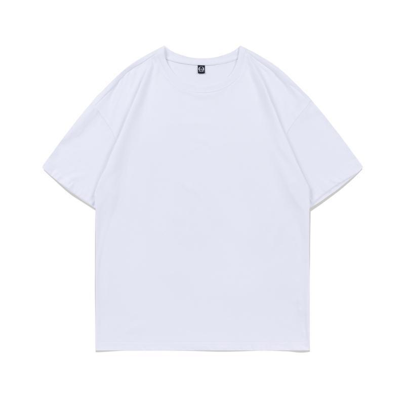 Summer new 200g pure cotton small shoulder youth campus sports and leisure loose solid color round neck short sleeves