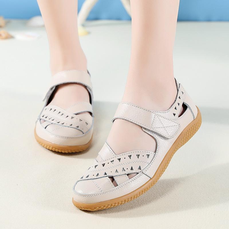 Sandals Summer Breathable Leather Slippers Women Fashion Non-Slip Casual Roman Shoes Ladies Sandals On Sale Off White Shose