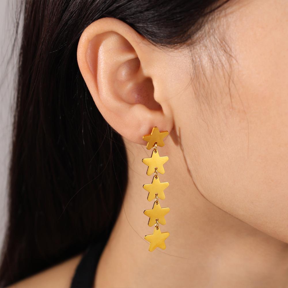 Romantic Fresh Star Tassel Pendant Earrings & Necklace, Light Luxury Niche Simple Jewelry Set