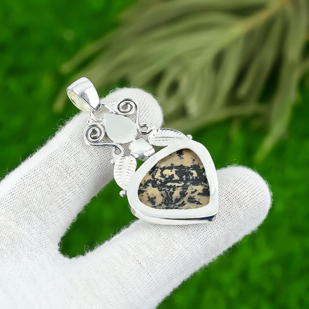Honey Dendrite Opal Gemstone Sister Handmade Elegant New Pendant Sterling Silver