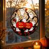 15 Inch Halloween Pumpkin Stained Glass Round Painted Glass Hanging Ornament for Window Holiday Decor
