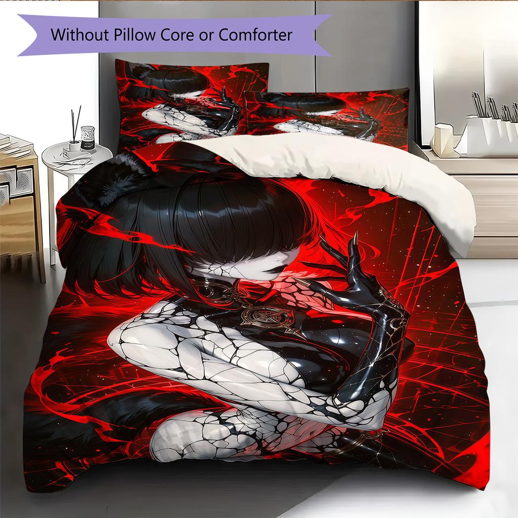 Anime Pattern Bedding Quilt Set Quilt Cover Pillowcase Home Decoration Birthday Gift (1 * Duvet Cover + 2 * Pillowcase, Without Core)