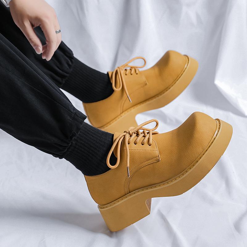 Fashion Derby Thick Soled Men's Leather Shoes Trendy and Fashionable Party Style Luxury Casual Outdoor Activity Walking Men's Shoes