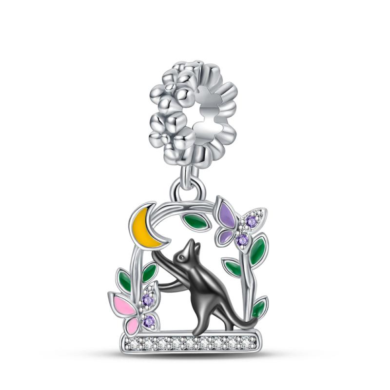 New Copper Moon Cat Claw Animal Pendant Beads For Brand Original Bracelet Diy Fashion Exquisite Pendant Jewelry Gift