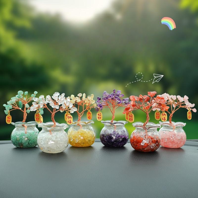 Crystal Money Tree Car Decoration Set - Creative Car Interior Decor Item - Car Decoration Matching Set