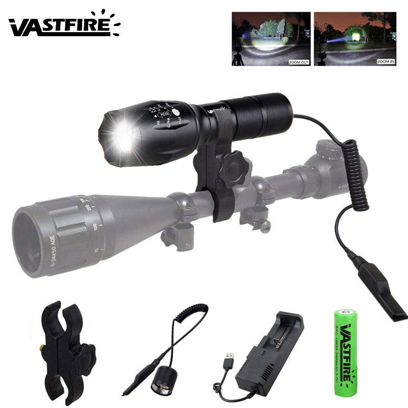5000lm C8 LED Flashlight Torch Hunting Lamp+Scopes Mount+Pressure Switch+18650