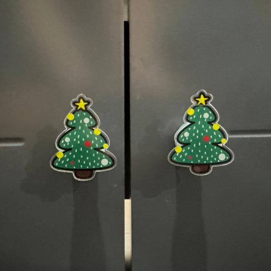 Christmas Cabinet Knob Cover Cute Santa Claus/Christmas Tree/Snowman Stretch Over Hardware Decoration for Kitchen Bathroom Dresser Wardrobe Decor