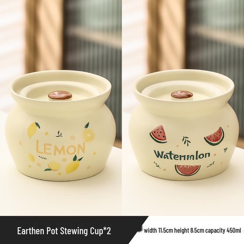 Ceramic Earthen Pot with Lid for Stews & Double Boiled Dishes - Single-Serve Steamed Egg Cup Included