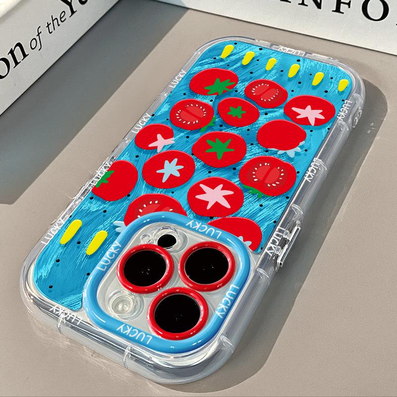 Vollbild Erdbeeren für iPhone17 Promax Handyhülle 14 für Apple 15 Creme Federgarn 13 Rundumschutz 11 Sturzsicher