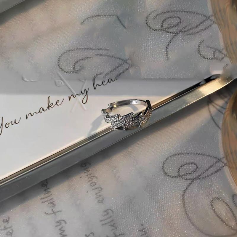 New Trendy Punk Hiphop Bling Zircon Lightning Opening Ring For Women Men Personality Design Adjustable Ring Cool Zircon