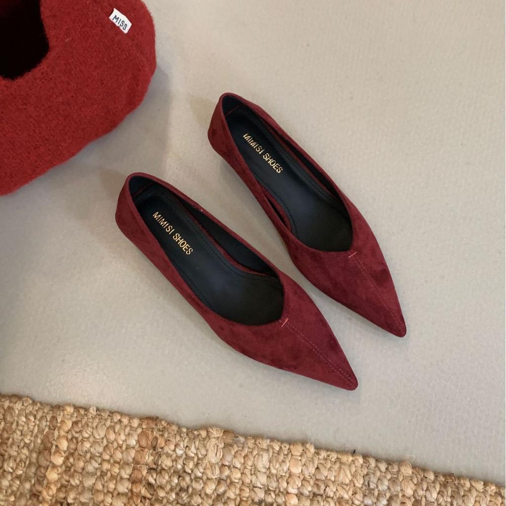 2025 New Autumn and Winter Pointed Suede Light Mouth Thick Heel Versatile Commuter Work Fashion Women's Single Shoes