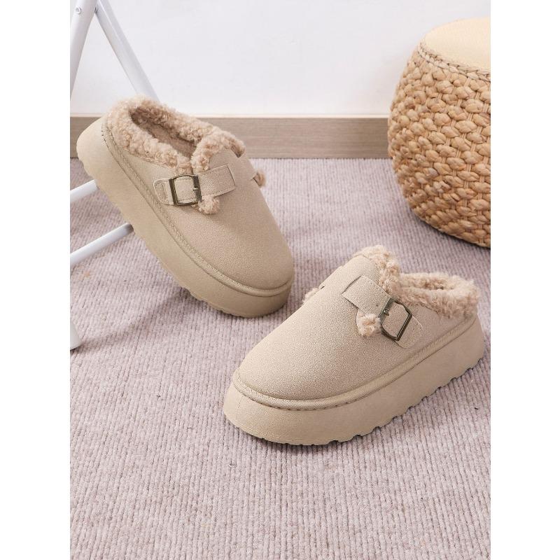 Fall/Winter 2025 Fashionable Casual Plus-size Platform Plush Buckle Warm Fleece Cotton Slippers