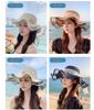 Straw Wide UV Floral Bowknot UV Sun Actress [easylivegogo] Women's Hat, Brim, Protection, Pattern, Ribbon, Lace, Cut, Protection, Natural, Refreshing,