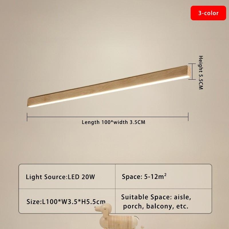 Nordic Style Living Room LED Linear Ceiling Light Hallway Long Ceiling Lamp Liner Lamp Natural Wood Finish Balcony Light