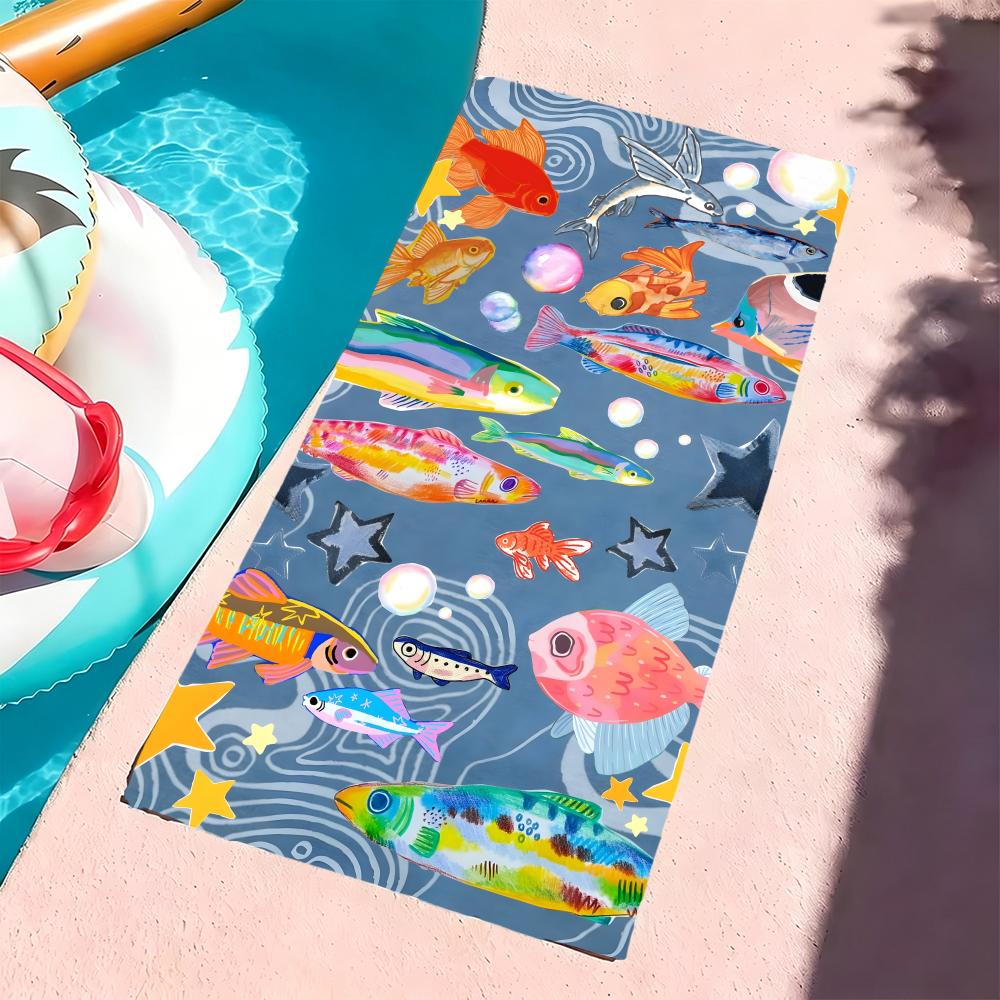 A-Aquatic Creature Pattern Towel Microfiber Beach Towel, Quick-Dry, Sand-Free, Ultra-Fine Fiber, Super Soft.