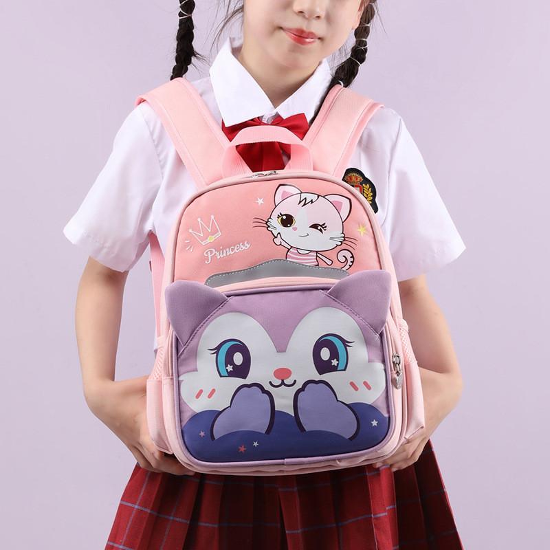 Adorable Fox Print Kids Backpack Lightweight Nylon Breathable For Kindergarten