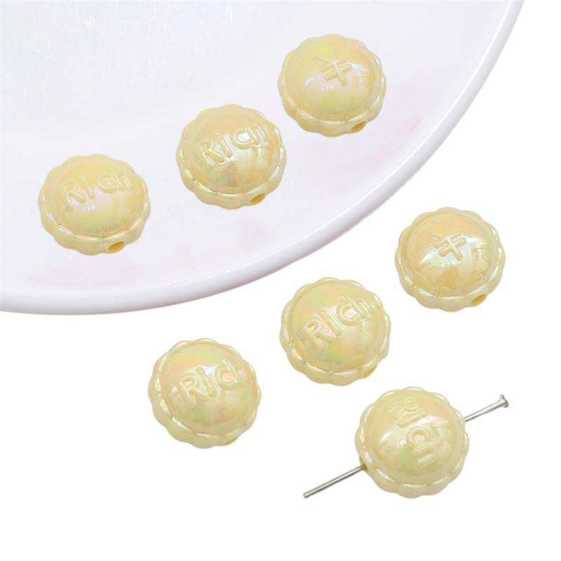 

10 шт. акриловые бусины с покрытием цветные кружевные плоские круглые бусины для браслета, ожерелья, изготовления ювелирных изделий жёлтый