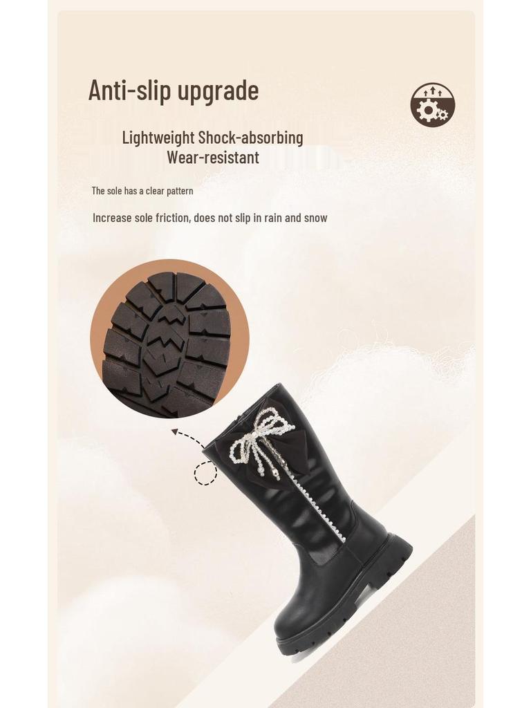 Wuma Winter 2025 Mädchen Langstiefel - Samt Perle, Baumwollleder