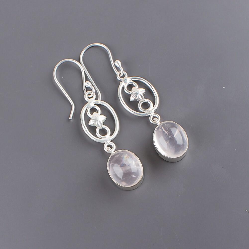 Rare Rose Quartz Gemstone 925 Sterling Silver Jewelry Statement Earrings 2.00" EE-17-30