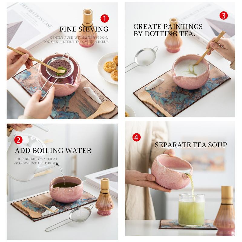 4/8PCS Japanese Matcha Tea Set  with Bamboo Whisk Holder Matcha Brush Teaspoon for Tea Lovers Tea-Making Tools Ceremony Gift