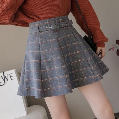 Modischer karierter Wollrock für Damen Herbst und Winter, Röcke mit hoher Taille