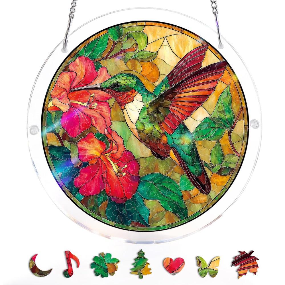 83 Pieces Round Shape Puzzle Suncatcher Acrylic Hanging Ornament Acrylic Puzzle Kit Indoor Display