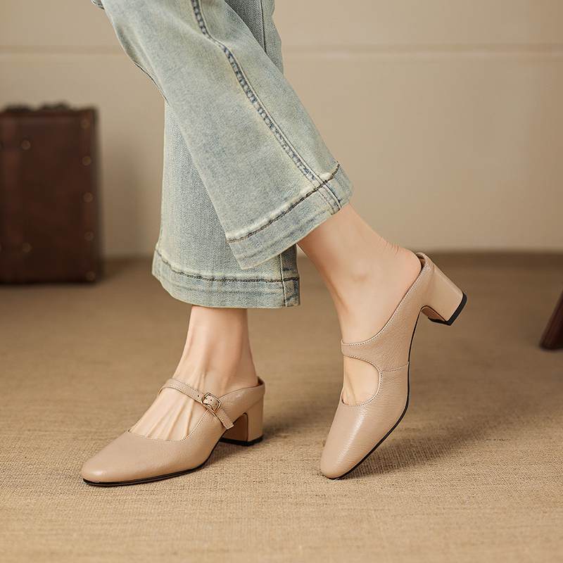 Krazing Pot sheepskin mules Summer Size 42 round Toe slip on Women Shallow Pumps