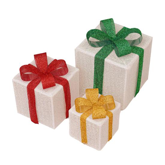 Christmas Light Gift Box Ornaments Set Holiday Cheer Glowing Lights Festive Holiday Tabletop Mantel Party Decor for Indoor Outdoor