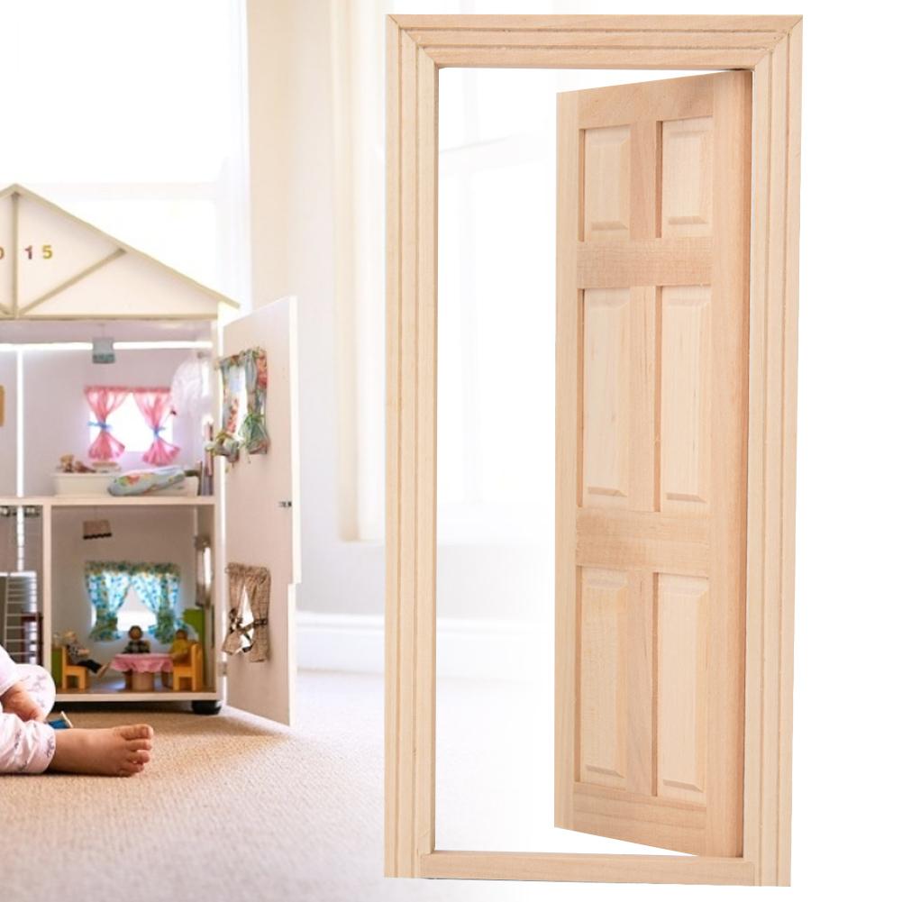 1:12 Doll House Mini Wooden Door for Dolls DIY Dollhouse Furniture Accessories