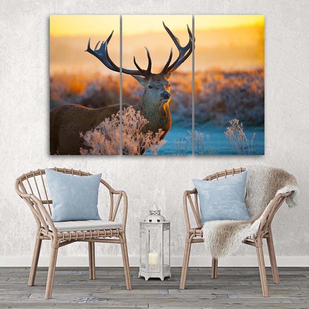 Three Piece Picture Canvas Print Deer Animals