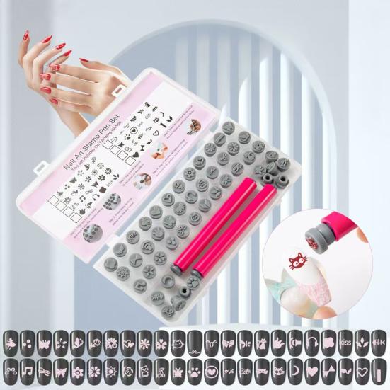 1 Set Nail Stamp Pens with Interchangeable Heads, Nail Art Stamper Tools with 36/48 Patterns, DIY Manicure Design Stamping Pen for Women, Beginner