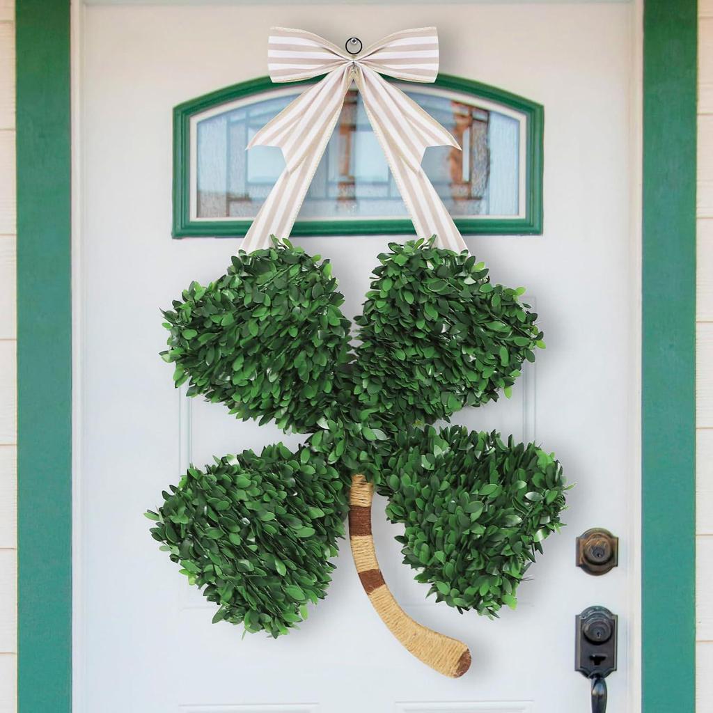 St. Patrick's Day Four-Leaf Clover Wreath: Lucky Green Decor for Doorways, Fireplaces, and Walls
