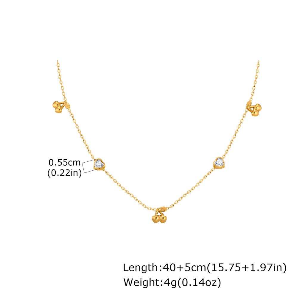 Wind Niche Sweet Girl Thin Chain Collarbone Chain Stainless Steel Diamond Cherry Bow Necklace Nc-2393