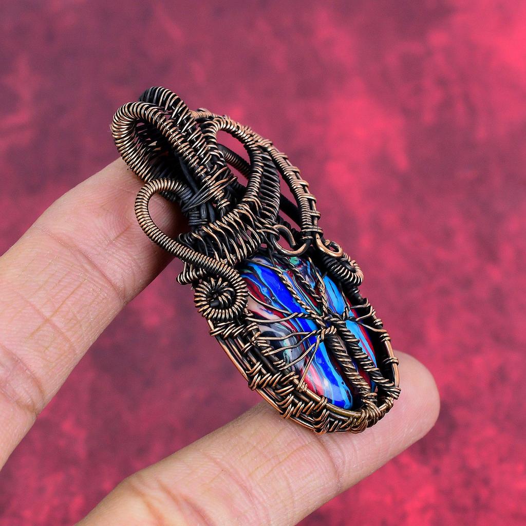 Tree of life rainbow calsilica pendant copper wire wrapped pendant handmade gemstone jewelry designer pendant copper jewelry gifts for women
