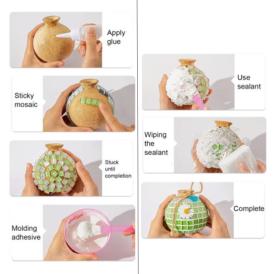 1 Set Handmade Mosaic Vase Kit with Wooden Vase Mosaic Tiles Tools Kids Adults Beginner Handcrafted