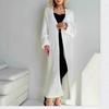 Women's White Long Knitted Over-the-Knee Cardigan - Imitation Mink Velvet