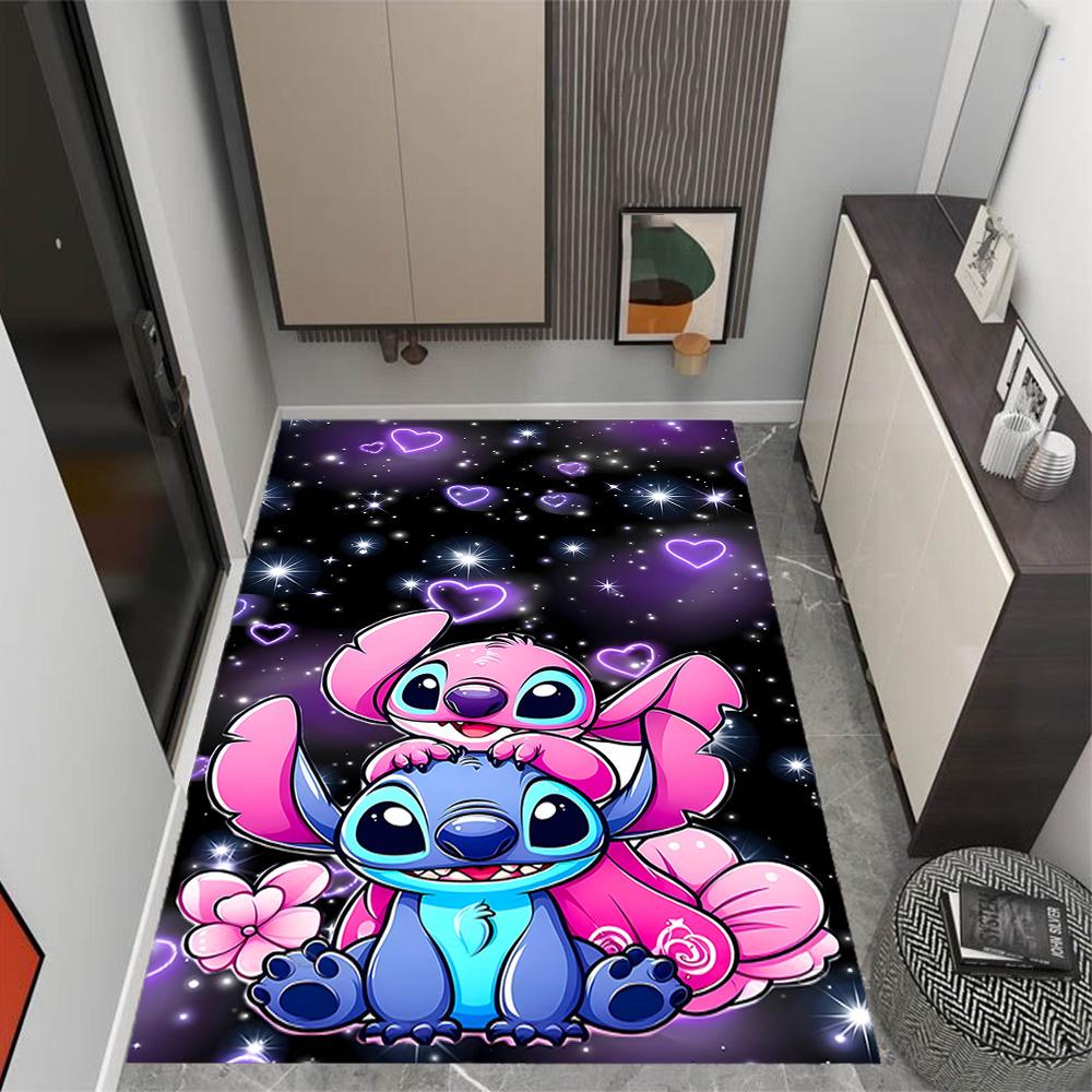 Stitch And Angel In Space Disney Cartoon Theme Anti-Slip Rug - Polyester, Home Decor, Suitable for Bedrooms, Living Rooms, Doorways, and Studios