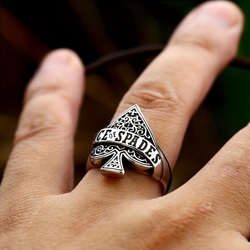 New Poker Spade Heart Men's Ring Retro Letter Hand Jewelry