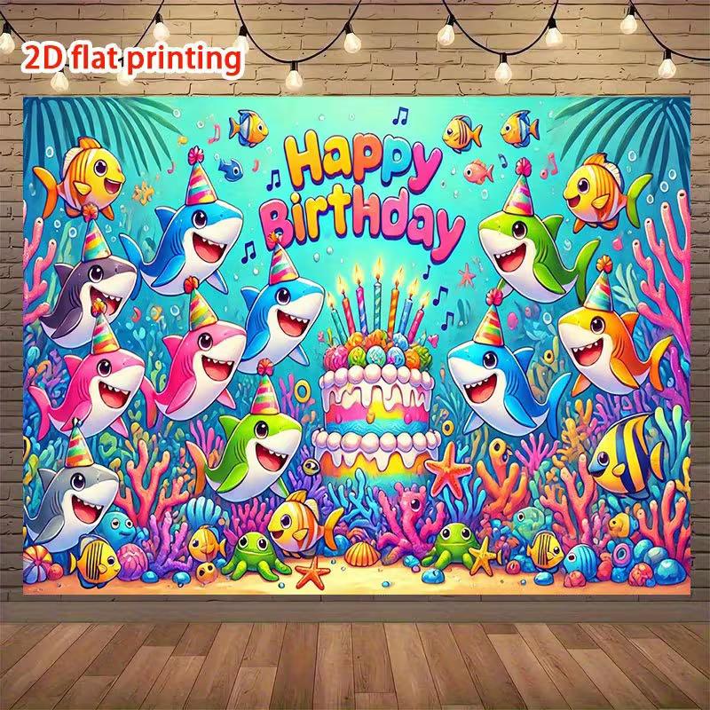 2D Underwater Shark Ocean Birthday Photography Background Banner