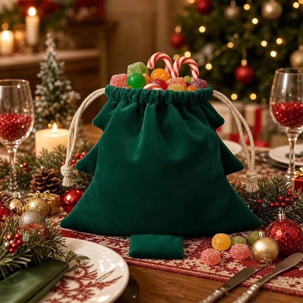 3Pcs/Set Velvet Christmas Tree Gift Bags Tree Shaped Christmas Candy Treat Bag Birthday Party
