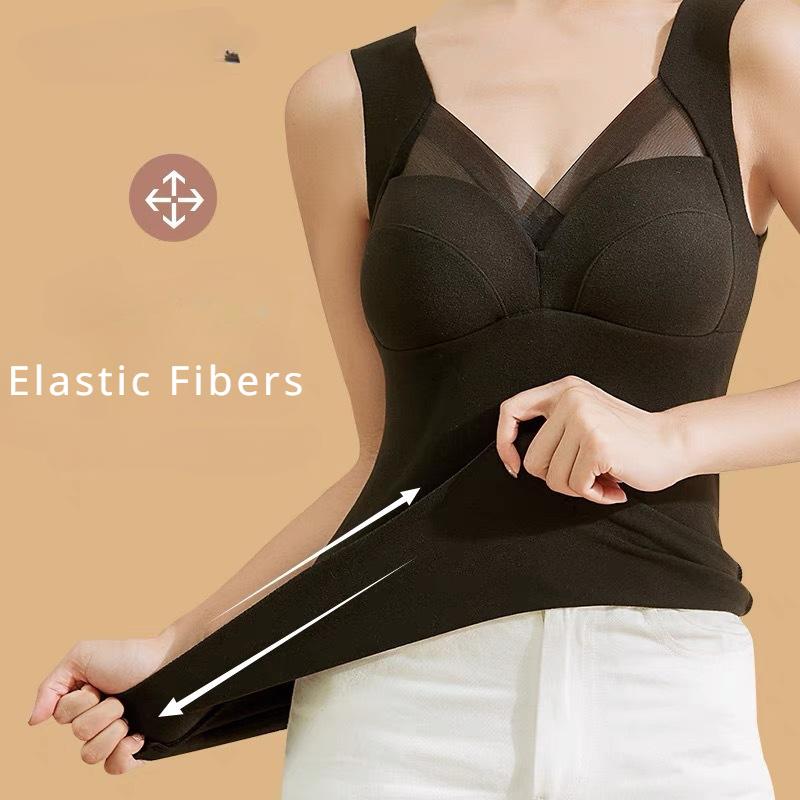 Winter Women's Velvet Thermal Vest Sleeveless Thermal Underwear with Bra Pads Sleeveless Bottoming Shirt Fleece Undershirt with Bra Pads