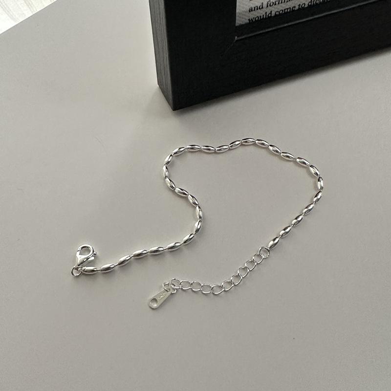 Fashion Simple 925 Sterling Silver Oval Round Rice Beads Beaded Bracelet Women Fine Jewelry 16+4cm